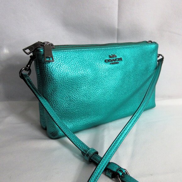 COACH RARE METALLIC LYLA CROSS BODY, SEA GREEN , BARELY USED , EXCEL CONDITION - Picture 1 of 14